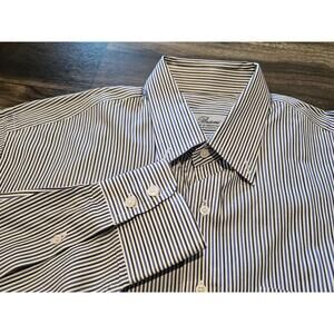 Brioni AB Group of Professionals Button Up Shirt Mens XL Blue Stripe Long Sleeve